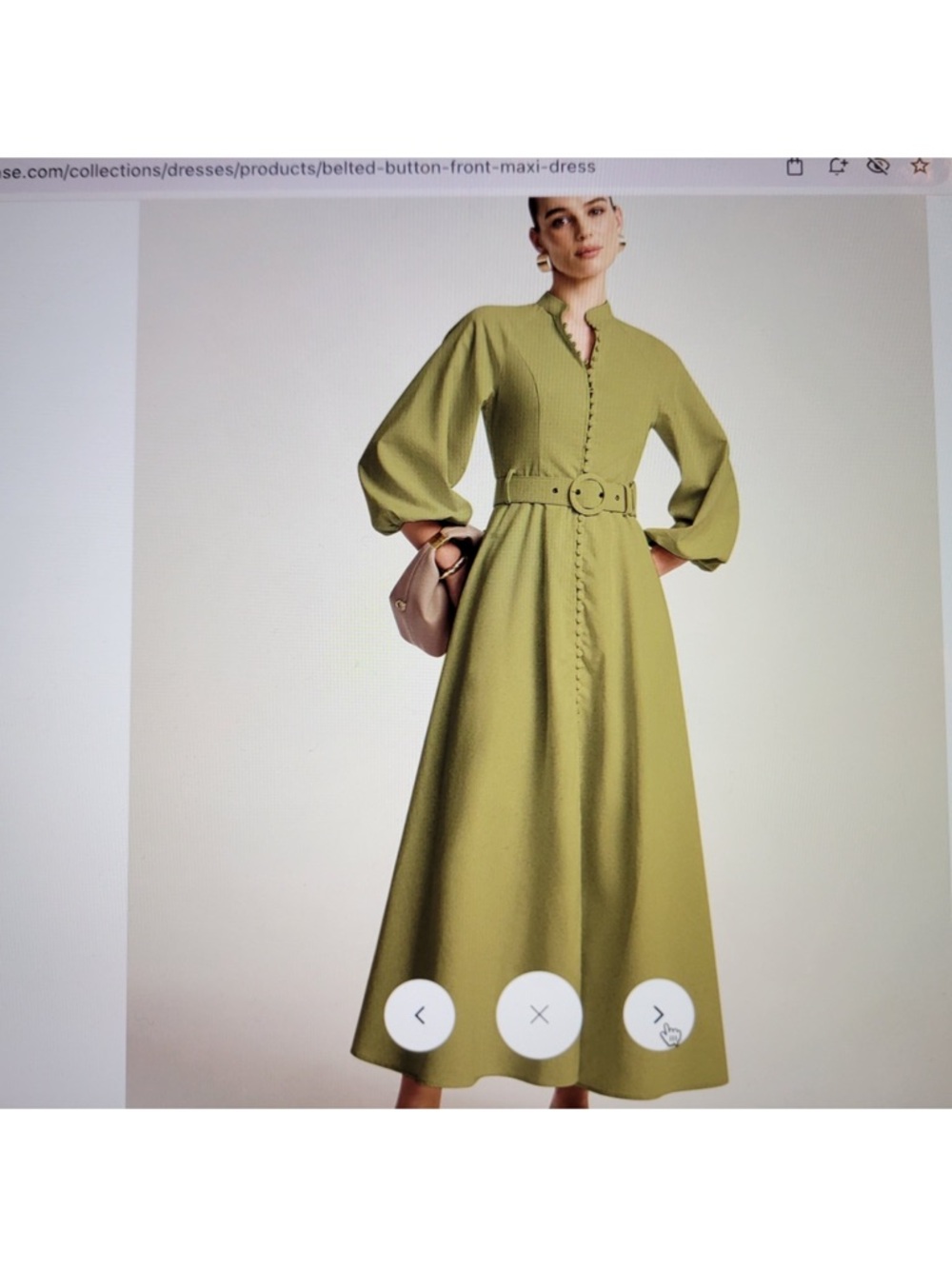Commense Olive-Belted Button-Front Maxi Dress